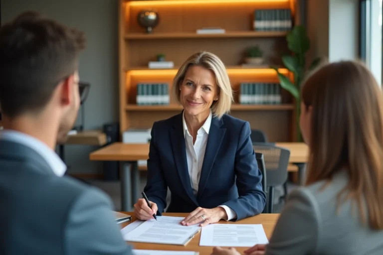 Conseillère immobilière en discussion avec un couple
