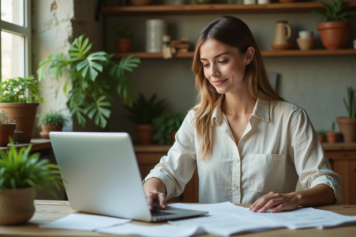 Jeune femme en intérieur recherche options durables
