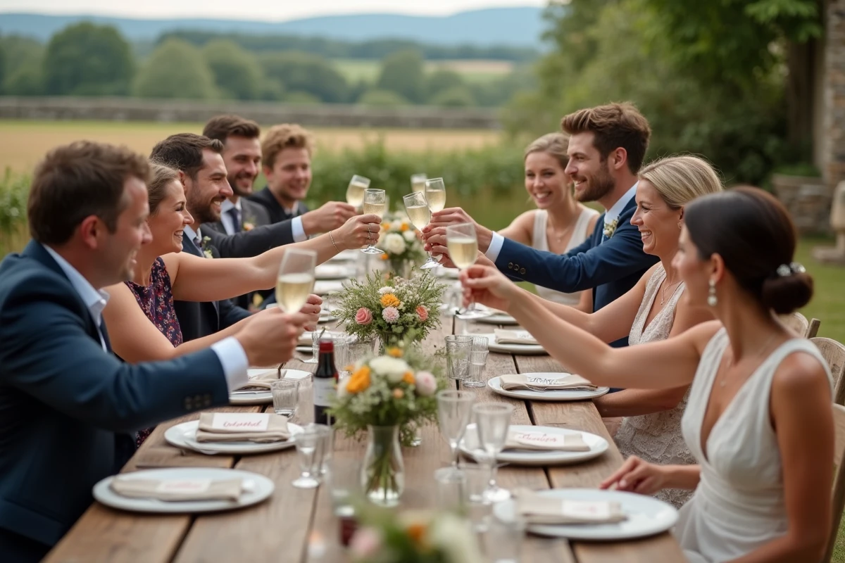 Groupe d invités lors d un repas en plein air