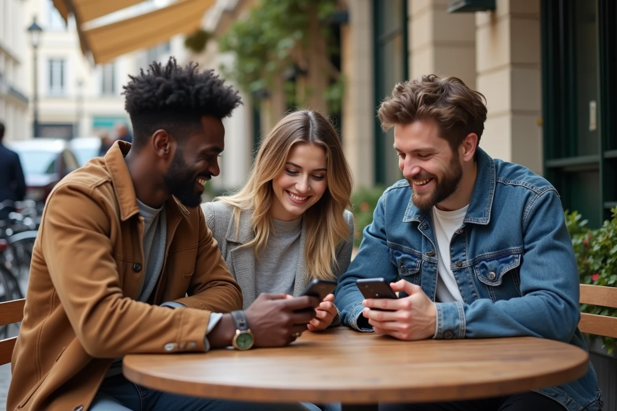 Jeunes adultes utilisant une application santé au café