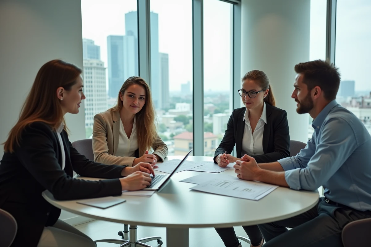 Groupe de professionnels en réunion discussion dynamique